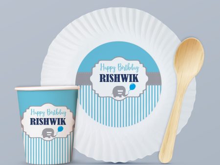 Blue Elephant Theme Party Cups and Plates Combo Sale