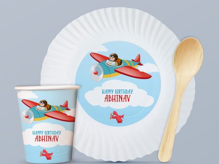 Aeroplane theme Party Cups and Plates Combo Hot on Sale