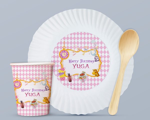 Alice in Wonderland Theme Party Cups and Plates Combo Supply