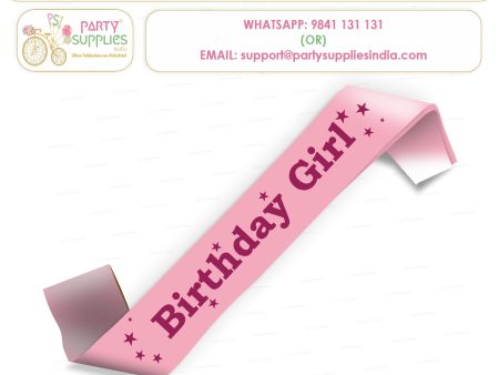 Birthday Girl Light Pink Satin Party Sash on Sale