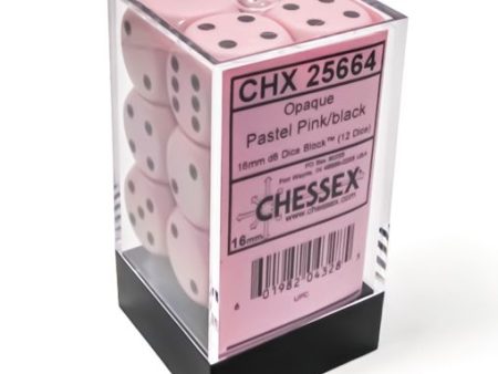 Chessex - Opaque 12D6 - Pastel Pink Black For Sale