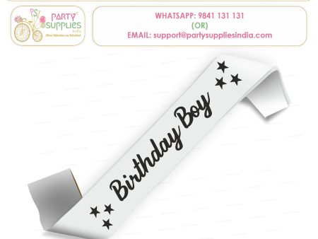 Birthday Boy White with Black Satin Party Sash Online now