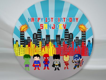 Avengers Theme Personalized Round Backdrop Online now