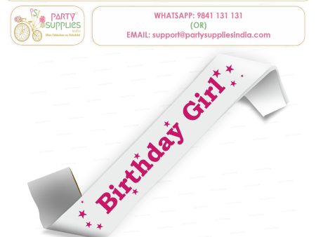 Birthday Girl White with Pink Satin Party Sash on Sale