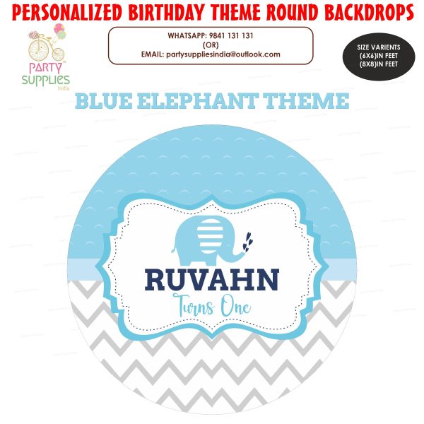 Blue Elephant Theme Customized Round Backdrop Online Sale