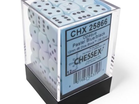 Chessex - Opaque 36pc 12mm - Pastel Blue Black For Sale